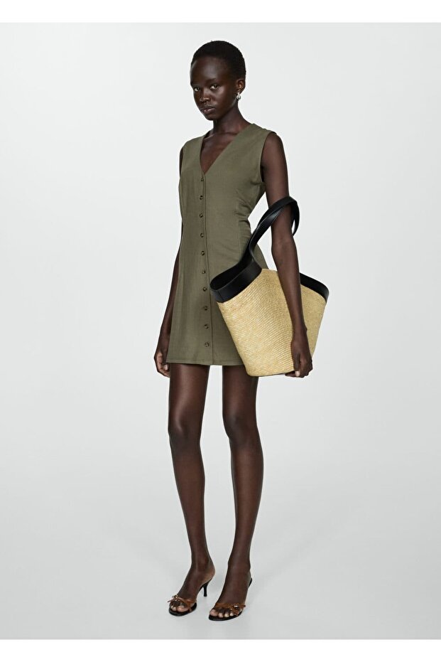 Düğmeli kısa elbise - 2