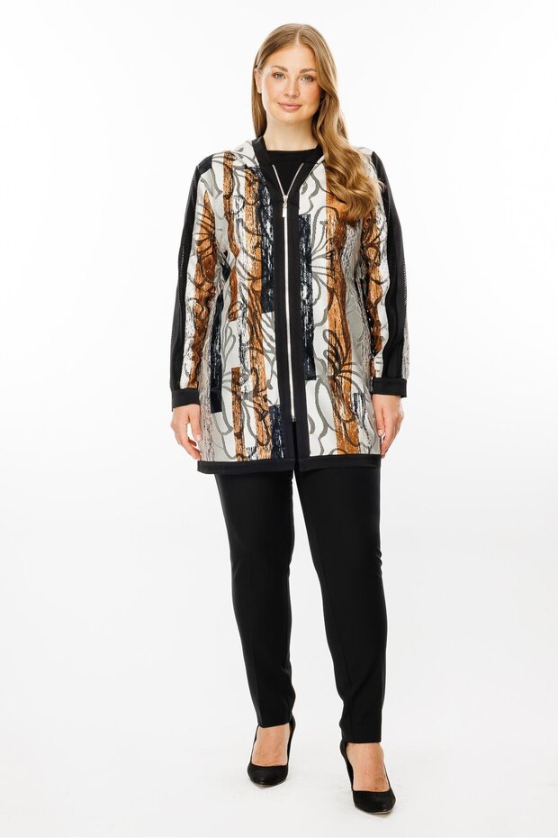 Modailgi  Kapüşonlu Desenli Tunik Siyah - 1