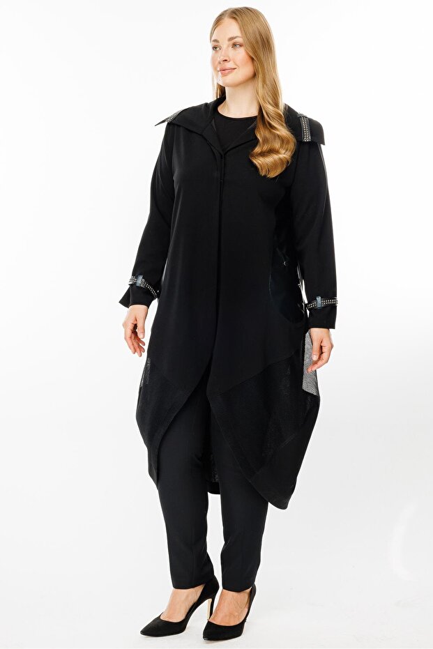 Modailgi Deri Detaylı Kap Siyah - 1