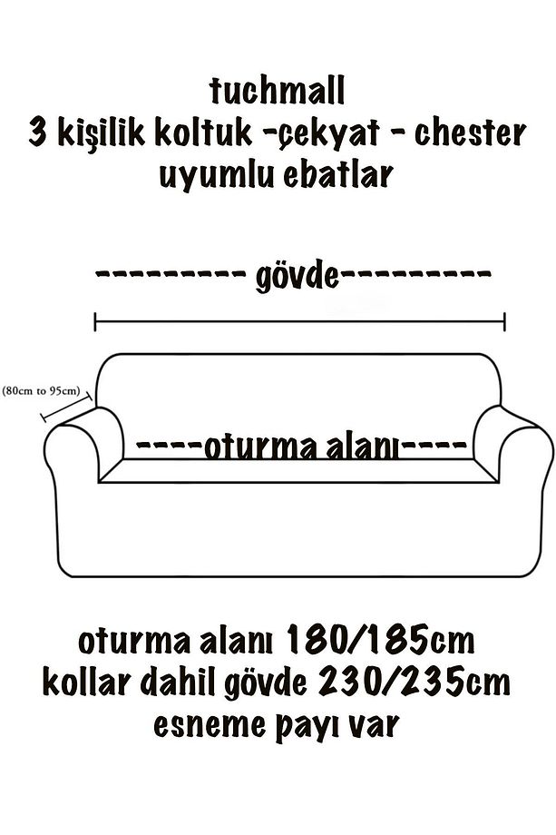 Jakarlı Koltuk Örtüsü 3+3 , Kanepe Örtüsü ,Chester Örtüsü Koltuk Kılıfı 3 Kişilik 2 Adet - 3