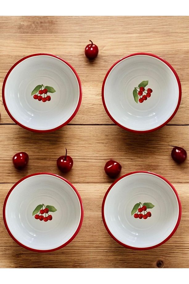 4 Adet 24 Cm Emaye Kase Tabak, Çukur Tabak, Çorba Tabak, Retro, Derin Tabak, Çorba Kase, Sebze Desen - 1
