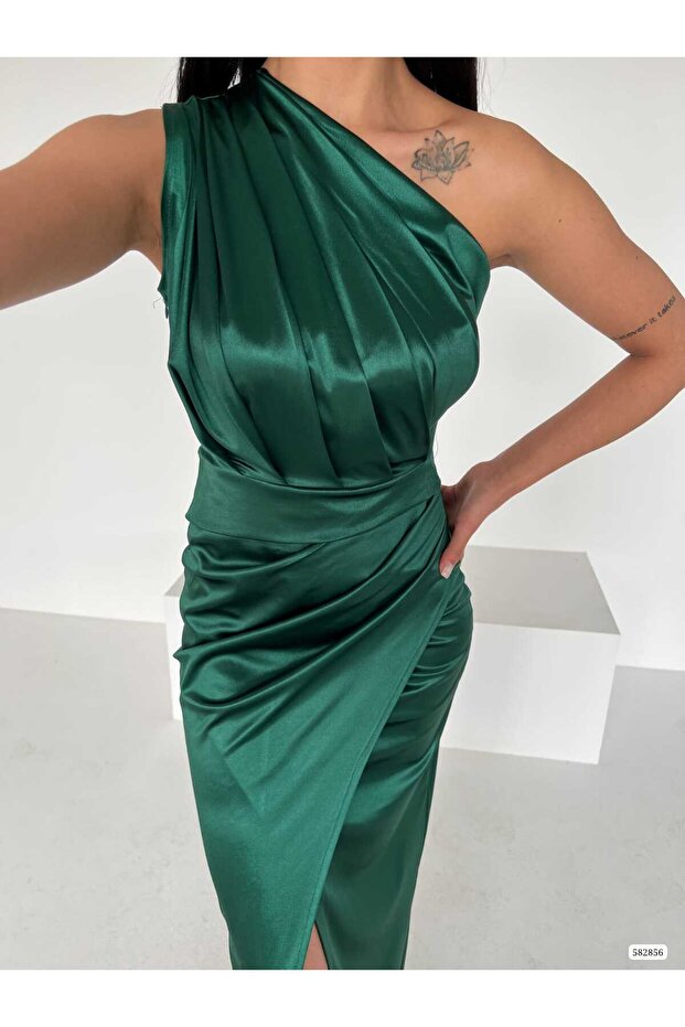 New Season Single Sleeve Satin Fabric Flat Deyatli Long Dress 582856 745