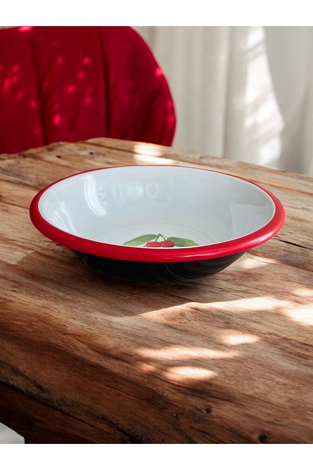 4 Adet 24 Cm Emaye Kase Tabak, Çukur Tabak, Çorba Tabak, Retro, Derin Tabak, Çorba Kase, Sebze Desen - 2