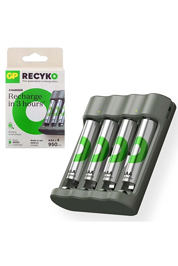 GP Recyko Pil Şarj Aleti 4Lü AAA + 4XAA 950 Mah Pil Hediye