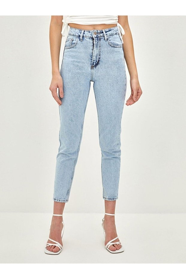 Ultra Raised Waist Super Mold Lycra Mom Fit Jean Snow Wash Blue (FULL MOLD)