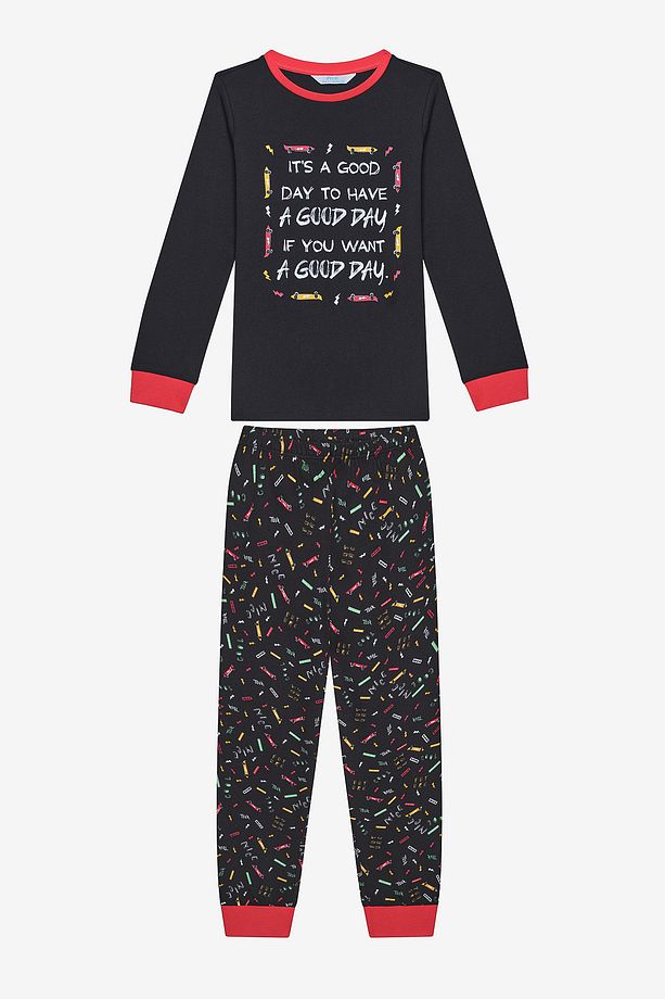 Pamuklu Erkek Çocuk Wake Up 2li Çok Renkli Pijama Takımı - 2