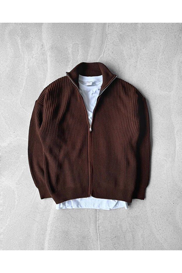 Fermuarlı Triko Kazak Örme Oversize - 1