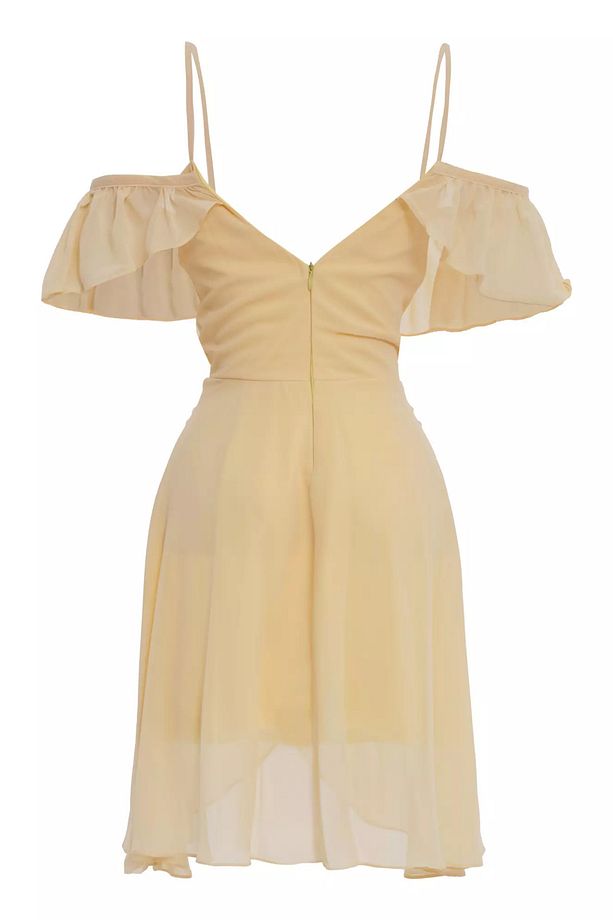Sarı sifon kısa kol kısa elbise - 2
