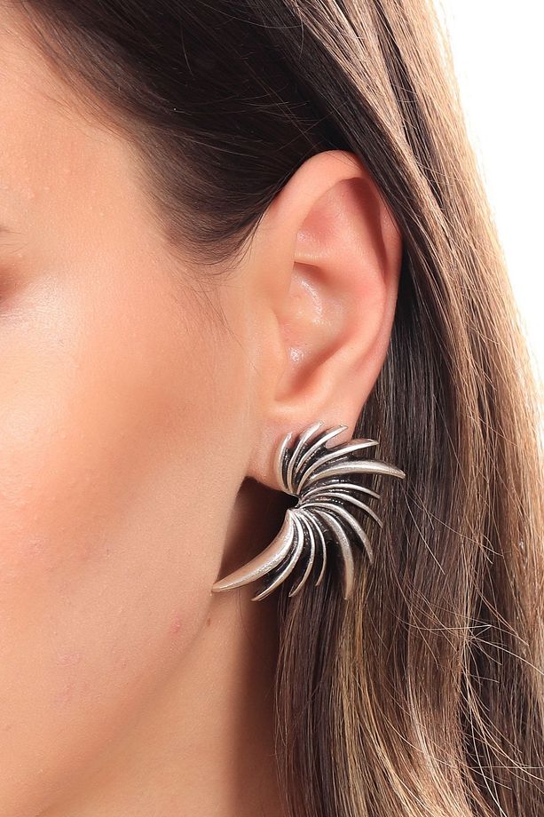 Kadın Antik Gümüş Kaplama Çivili Model Sırça Küpe - 2