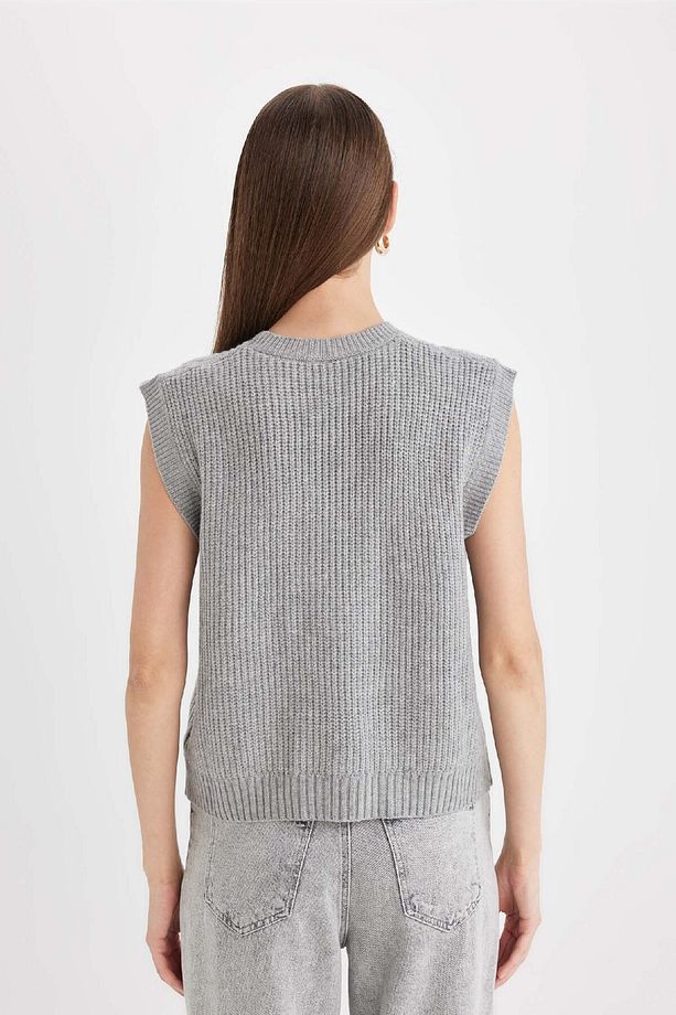 Regular Fit Bisiklet Yaka Basic Düz  Saç Örgü Desenli Triko Süveter C9041AX24WN - 6