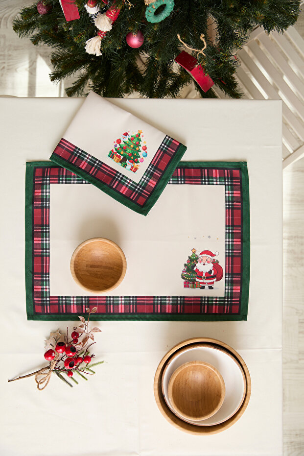Ays Home Snowman Pine Tree Patterned American Serving Set (2 Pcs)