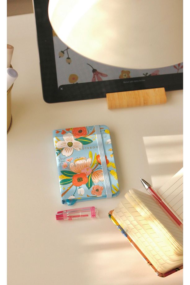 Mavi Yaldızlı Çiçekli Mikro Defter - 2