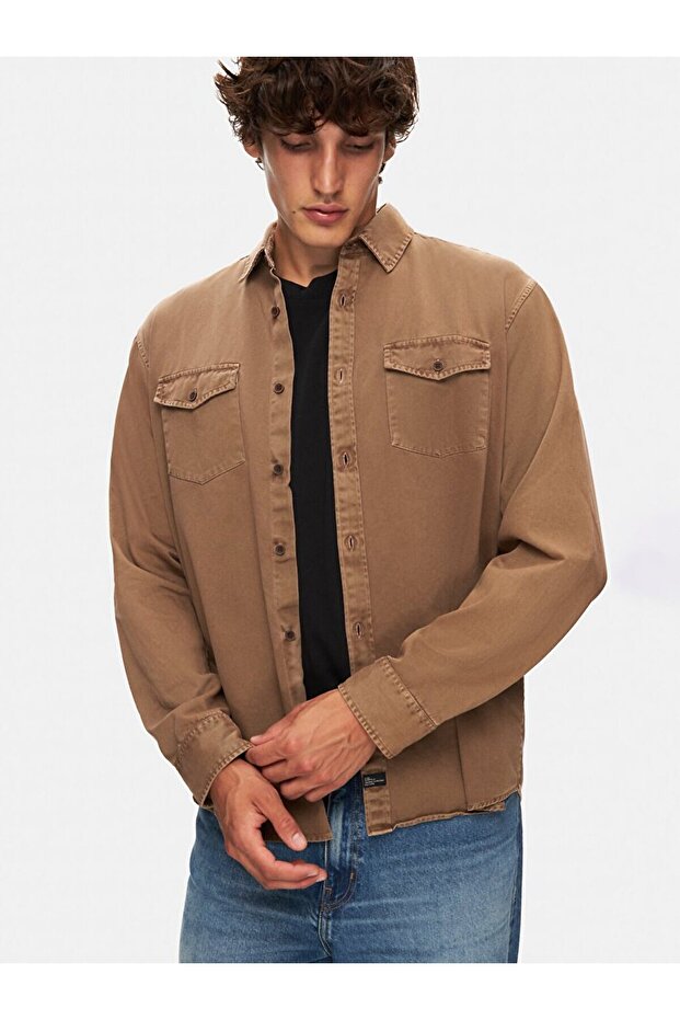 Düz Regular Fit Gri Gömlek - 5