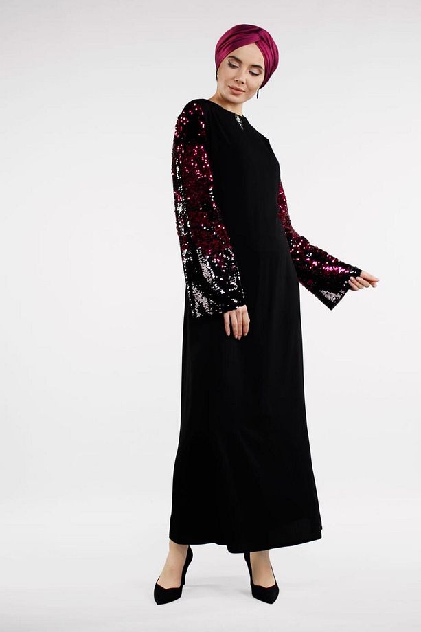 KOLLARI PUL PAYETLİ ELBİSE 4504 - 2