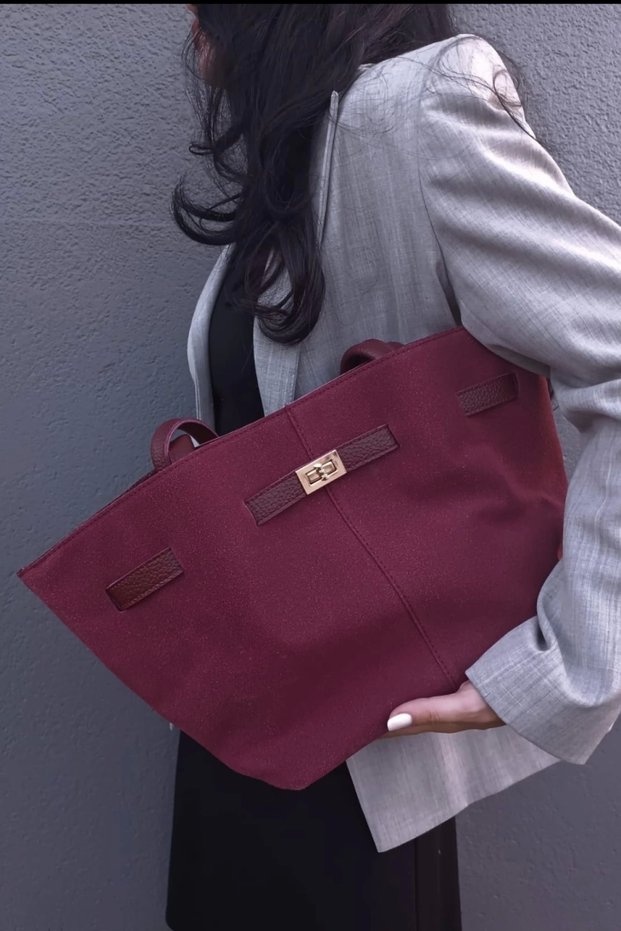 Suede Nubuck Faux Leather Magnet Closure Cross Strap Women's Hand and Shoulder Bag Lucia Burgundy