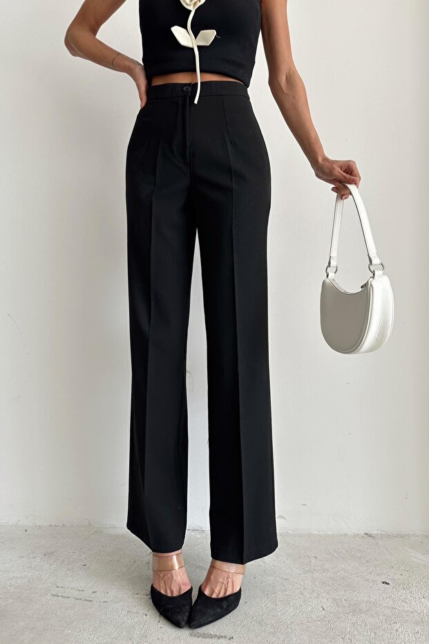 Double Pallazo Pantolon Siyah - 1