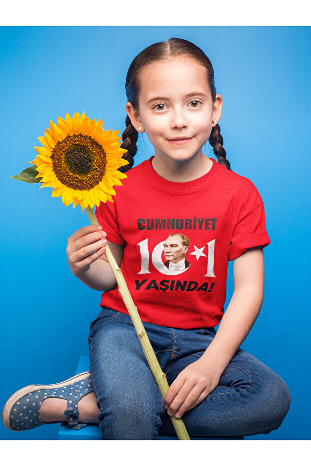 29 October Republic Day 101St Year Celebration Children's Regular Fit 100% Cotton Red T-Shirt