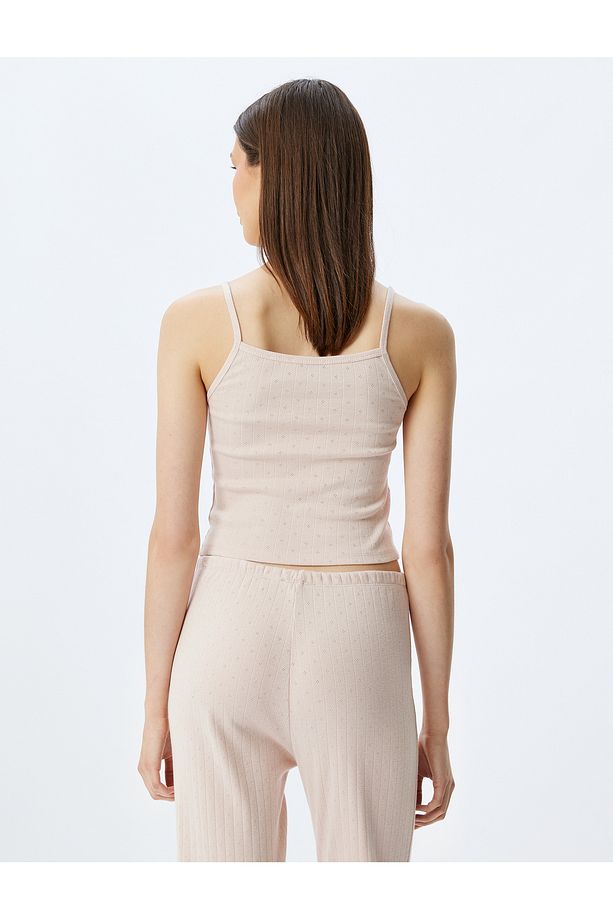 Pamuklu Örme Crop Askılı Pijama Üstü - 4