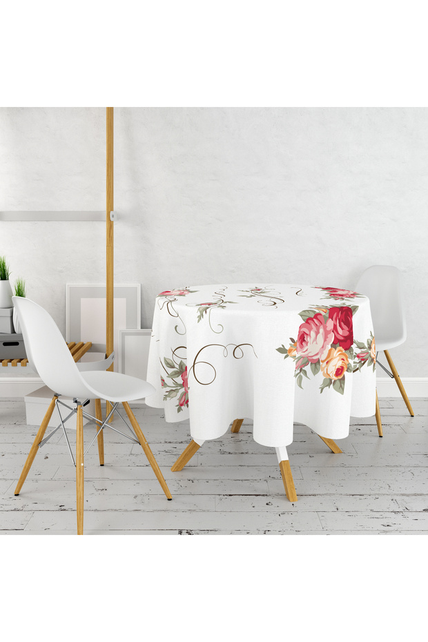 Digital Printed Rose Bouquet Round Tablecloth