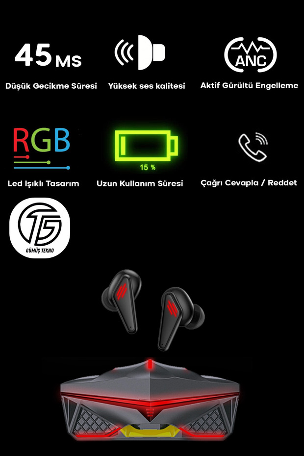 K-98 Bulutut Kulaklık Oyuncu Kulaklık Ultra Bass Uzun Şarj Kablosuz İphone15 Pro Uyumlu - 5