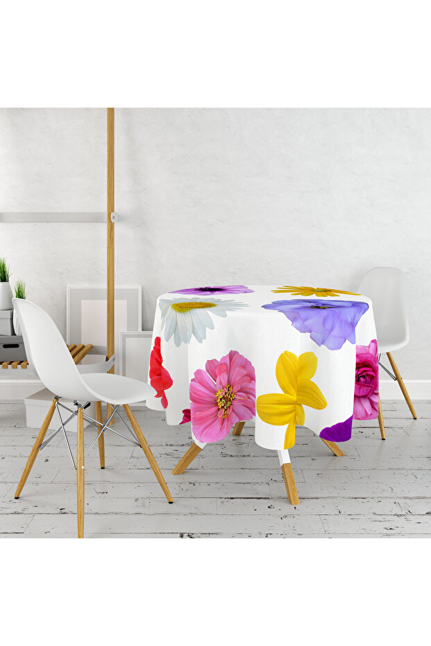 Large Row Colorful Floral Patterned Tablecloth