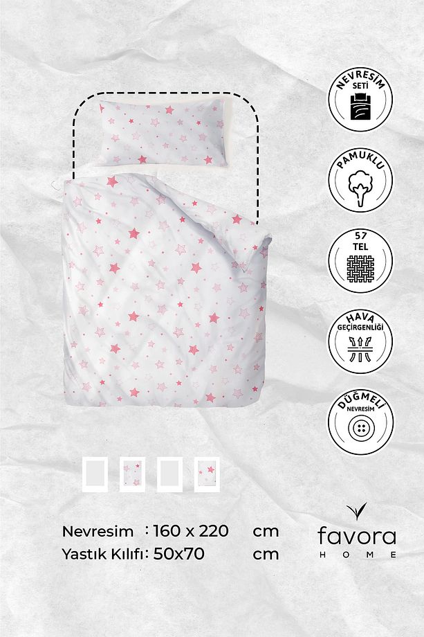 Yıldız Pamuklu Ranforce Tek Kişilik Nevresim Seti - Pembe - 6