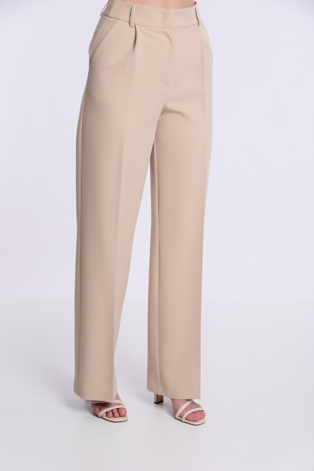 Pileli Polyester Elastan Kumaş Pantalon - 3