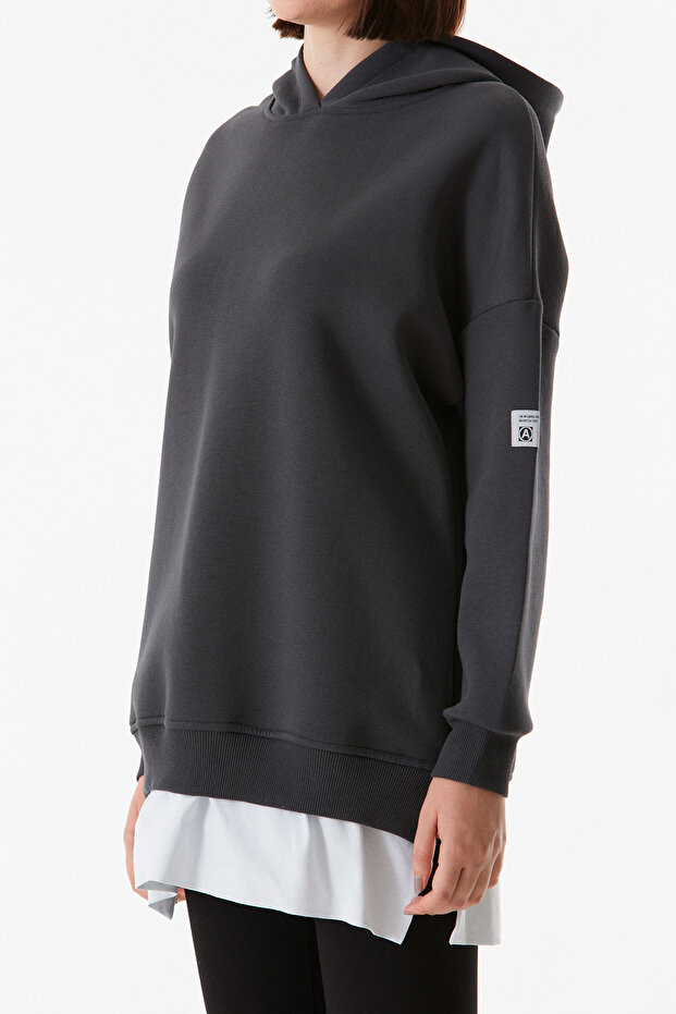 Basic Kapüşonlu Oversize Sweatshirt - 7