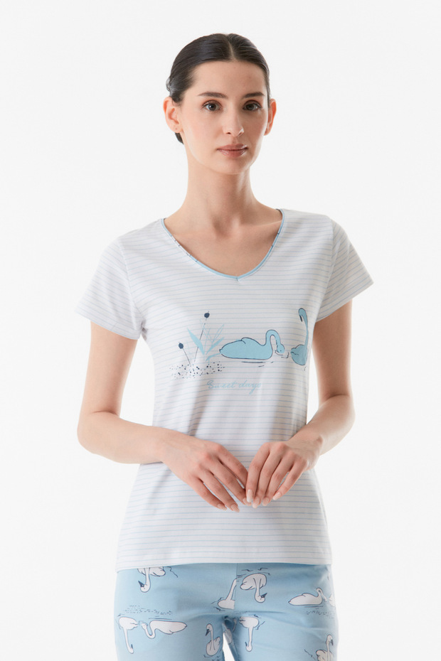 طقم بيجامة بنقشة البجعة - 3