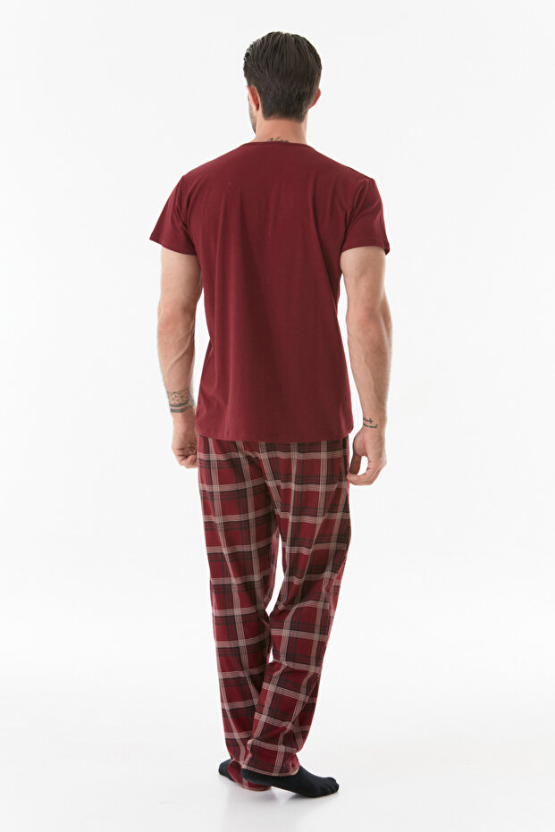 Buttoned Plaid Patterned Pajama Set - 3