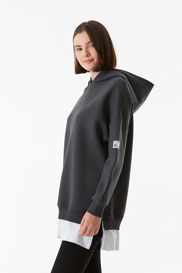 Basic Kapüşonlu Oversize Sweatshirt - 4