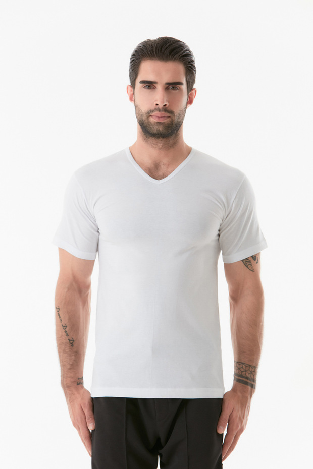 Basic 2 Li V Yaka Tişört - 7