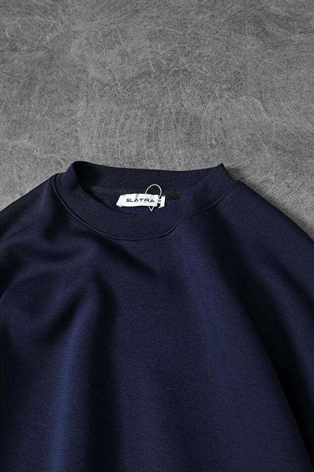 Erkek Lacivert Basic Bisiklet Yaka Oversize Sweatshirt - 2