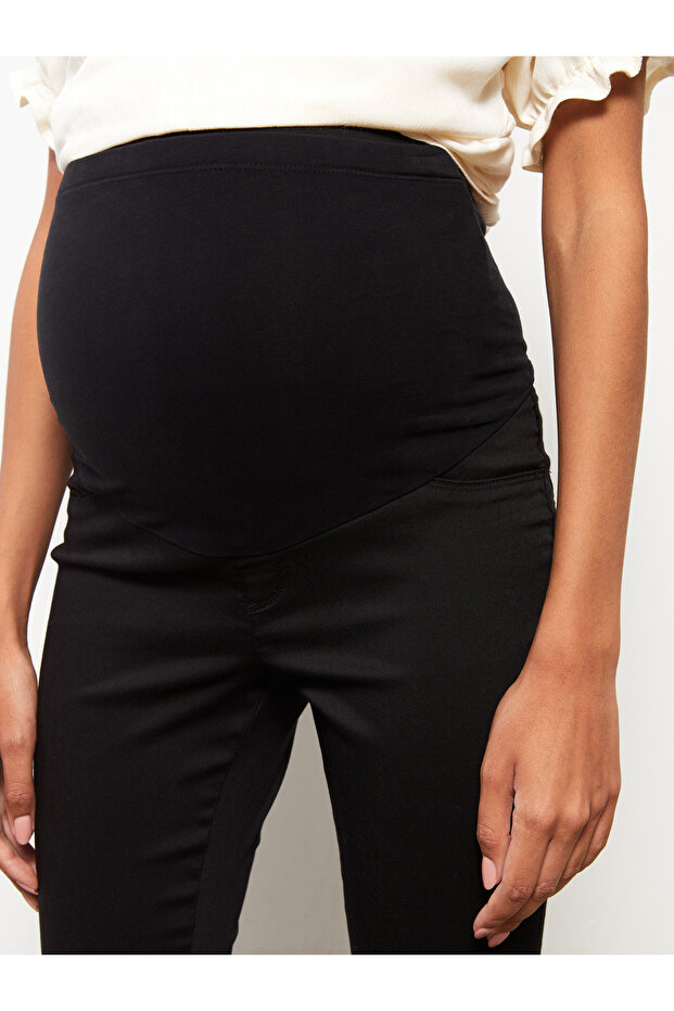 Plain Gabardine Maternity Trousers with Abdominal Panel - 3