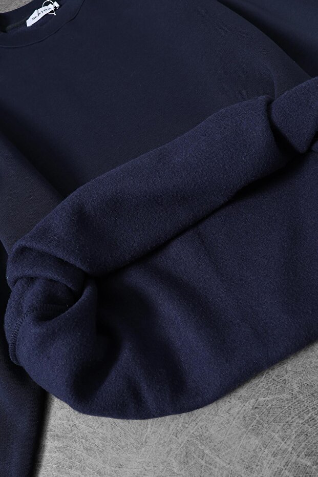 Erkek Lacivert Basic Bisiklet Yaka Oversize Sweatshirt - 3