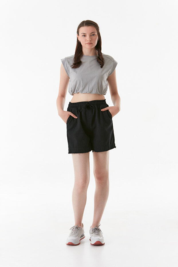 Basic Beli Bağlamalı Püsküllü Şort - 1