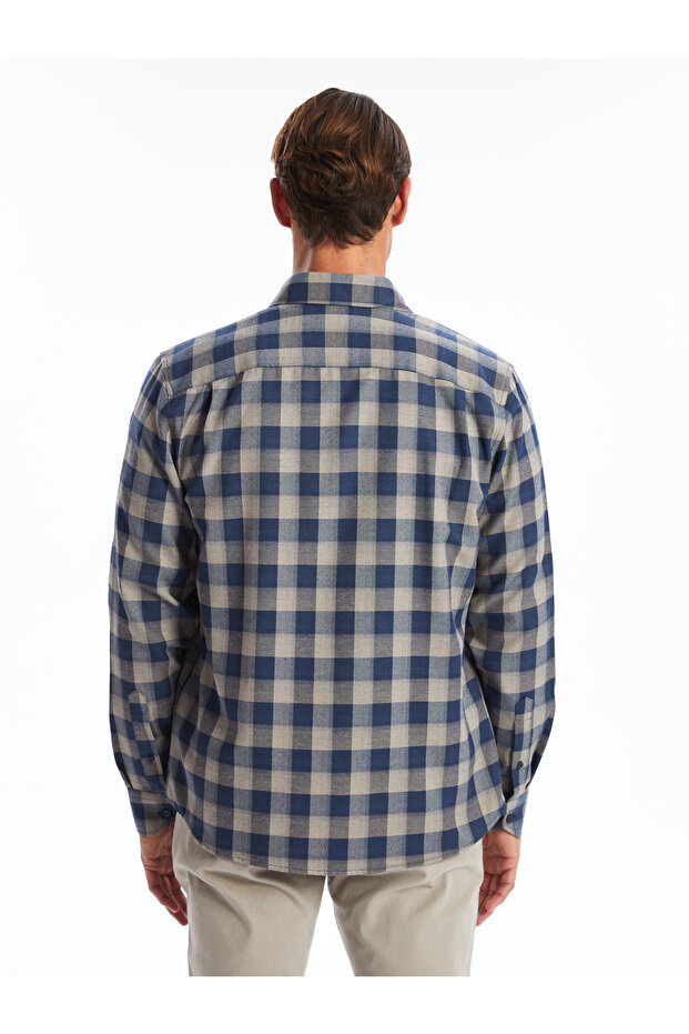 Regular Fit Uzun Kollu Ekose Gabardin Erkek Gömlek - 4