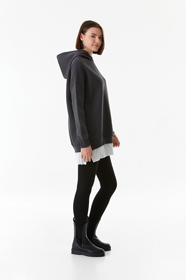 Basic Kapüşonlu Oversize Sweatshirt - 6