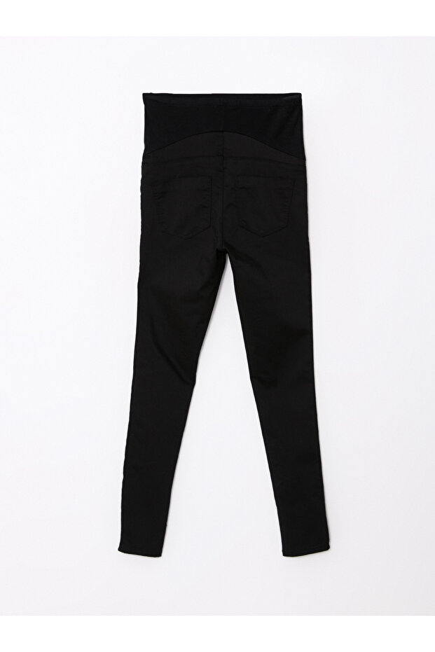 Plain Gabardine Maternity Trousers with Abdominal Panel - 7