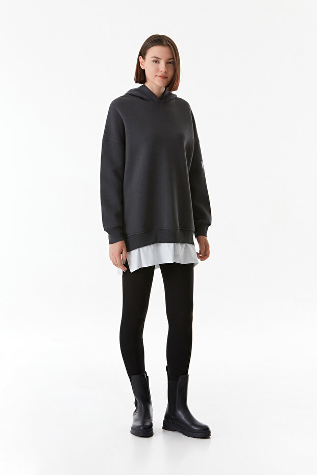 Basic Kapüşonlu Oversize Sweatshirt - 2