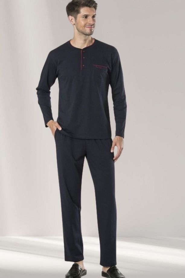 Triko Robdöşambr Uzun ve Kısa Pijama Takımı Damat Seti - 3