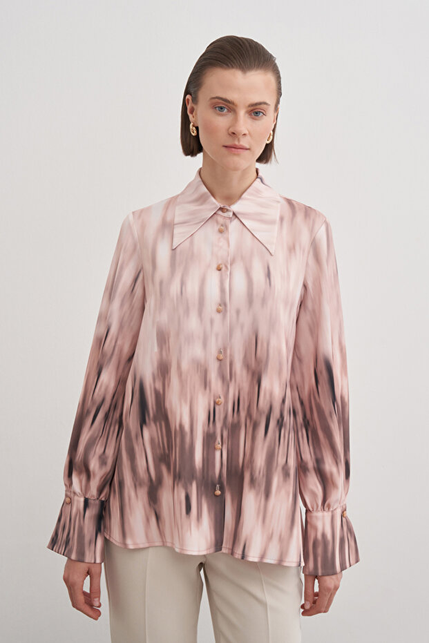 بلوزة منقوشة بياقة متوافقة - 3