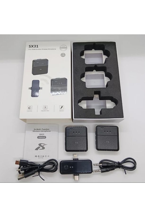 SX31 Kablosuz Yaka Mikrofonu 3 in1 Iphone type-c ve Jack Uyumlu Gürültü Azaltma Özellikli - 7