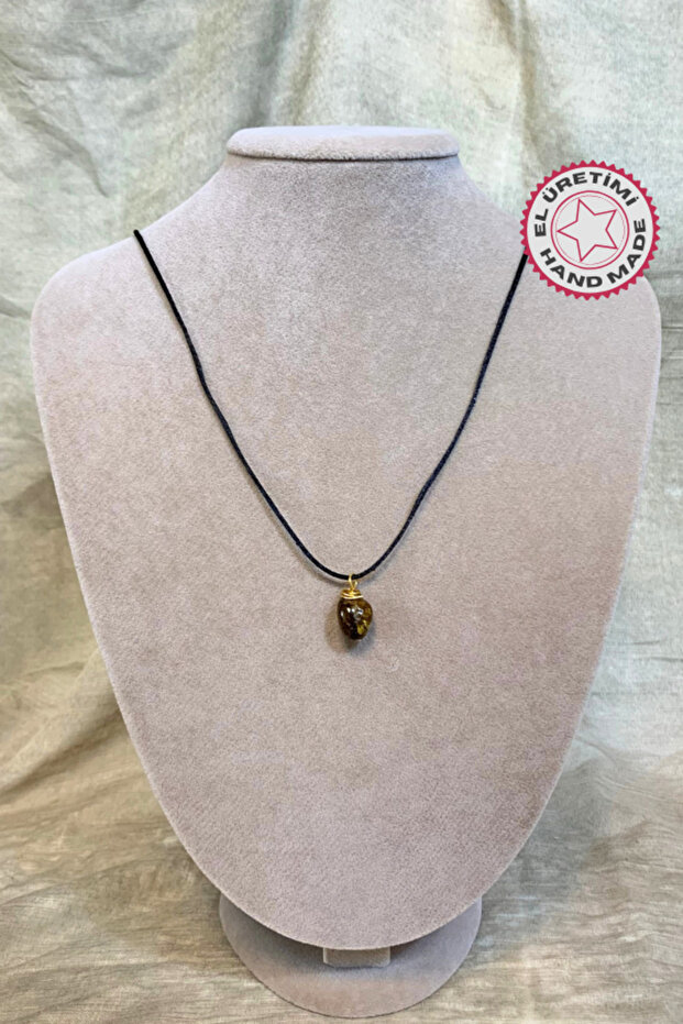 - Tuğba 6667 Handmade Natural Stone Amber Necklace - 33cm