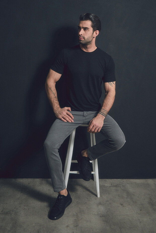 Basic Bisiklet Yaka Tişört - 3