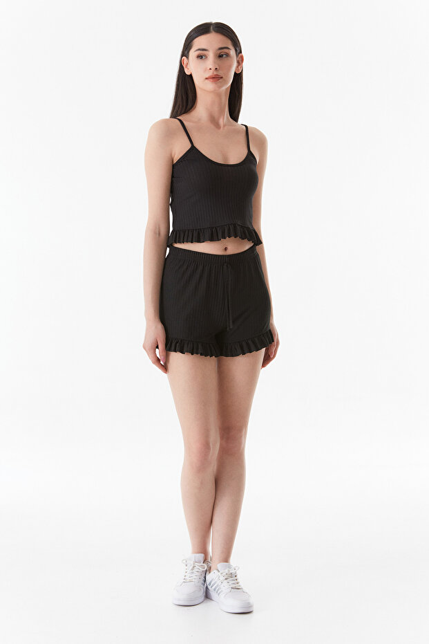 Basic Askılı Fırfırlı Şortlu Takım - 1
