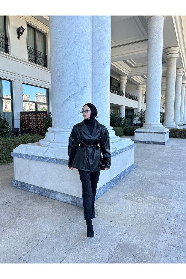 DERİ BİYELİ BLAZER CEKET - 1