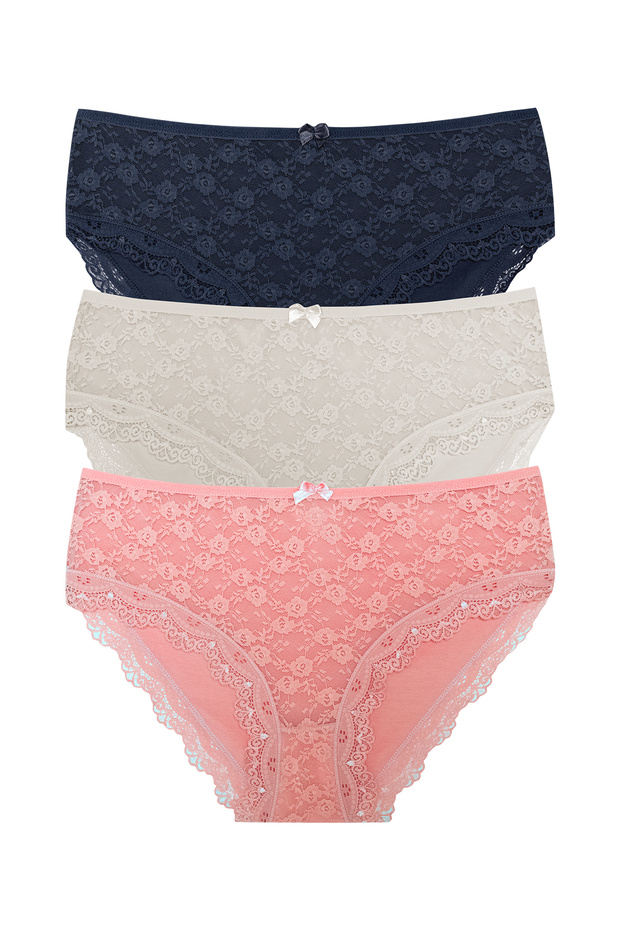 3-Piece Cotton Lace Front High Waist Large Size Women's Panties