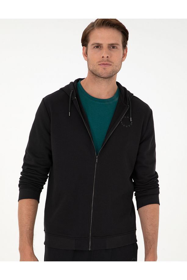 Siyah Regular Fit Fermuarlı Eşofman Üstü 50298986-VR046 - 3