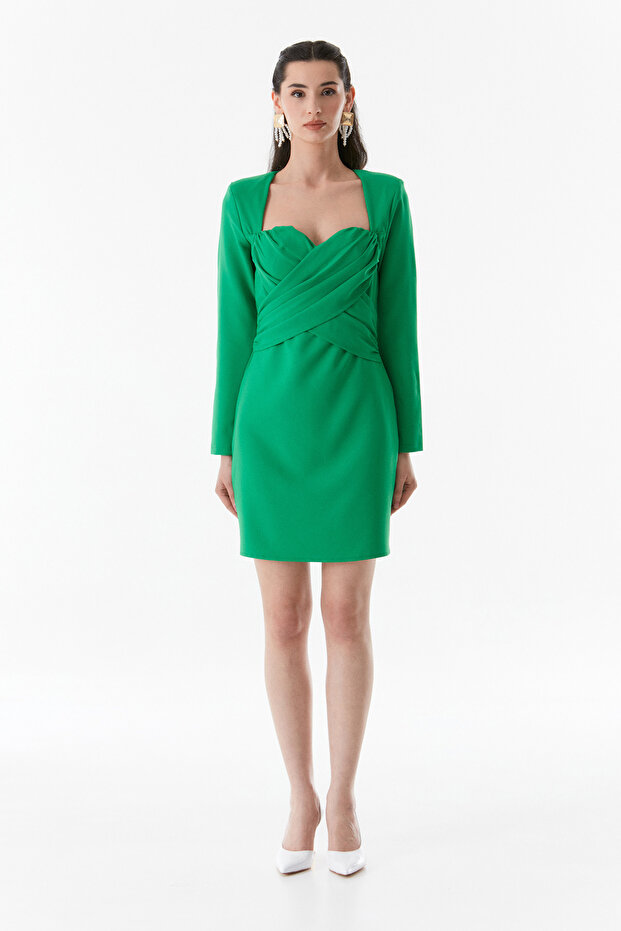 Basic Kalp Yaka Elbise - 7